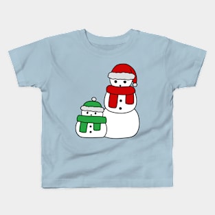 Cute Red and Green Snowmen Kids T-Shirt